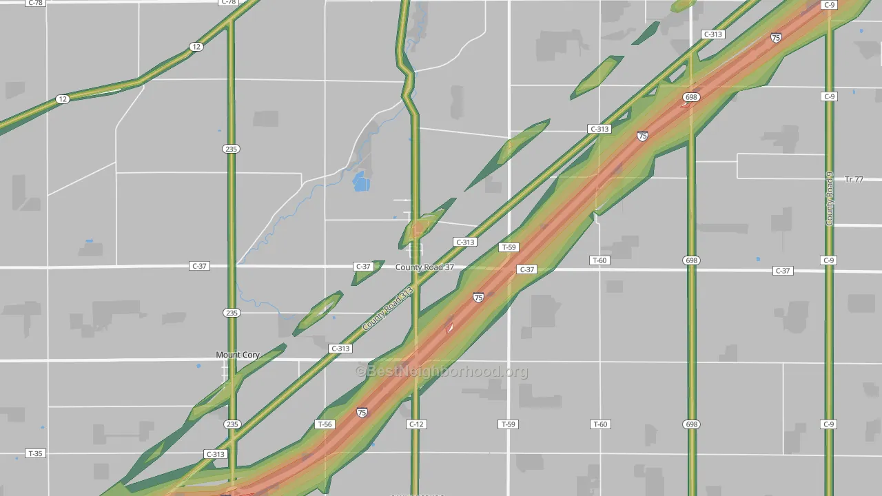 Rawson, OH Map of Noise Levels in Rawson