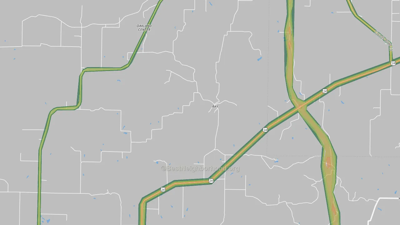 Ray, IL Map of Noise Levels in Ray
