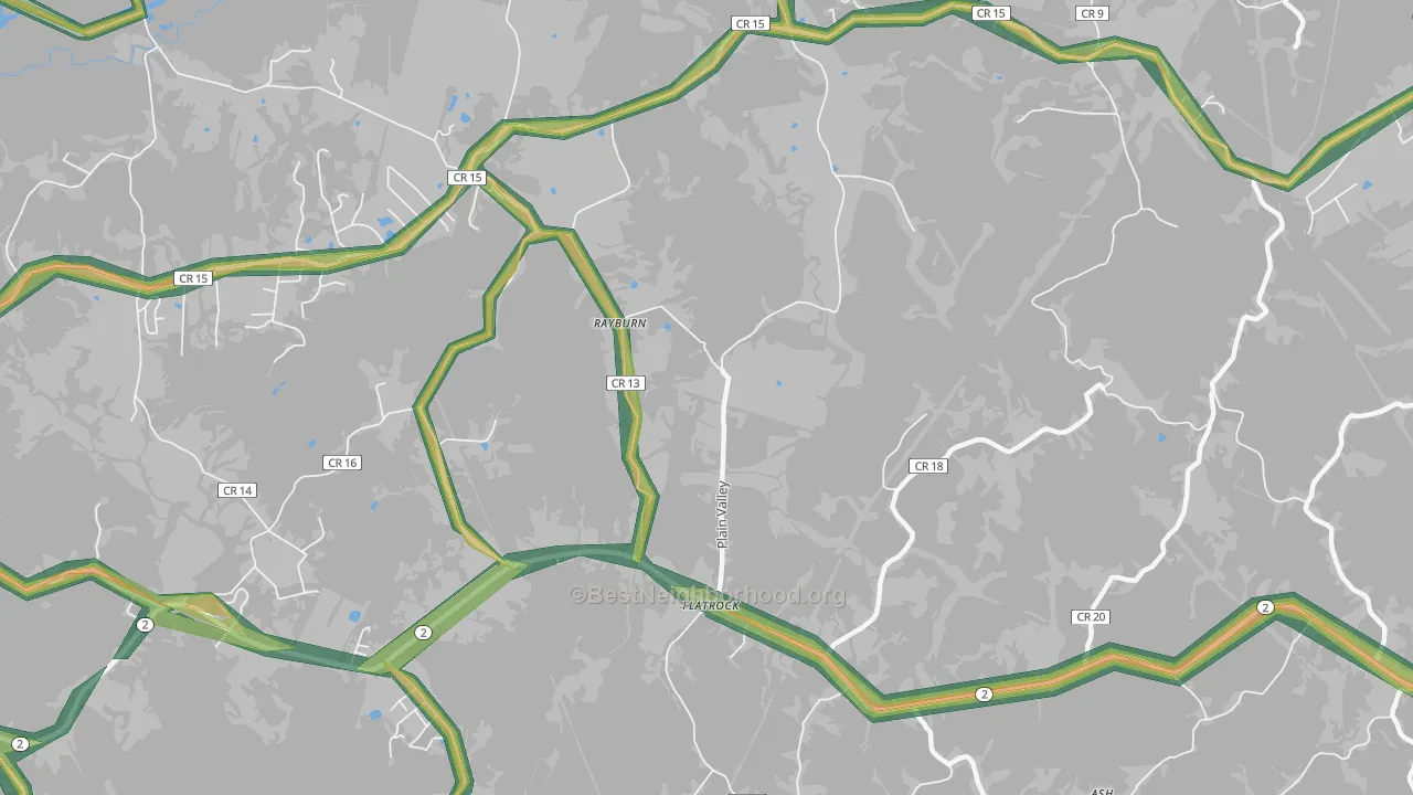 Rayburn, WV Map of Noise Levels in Rayburn