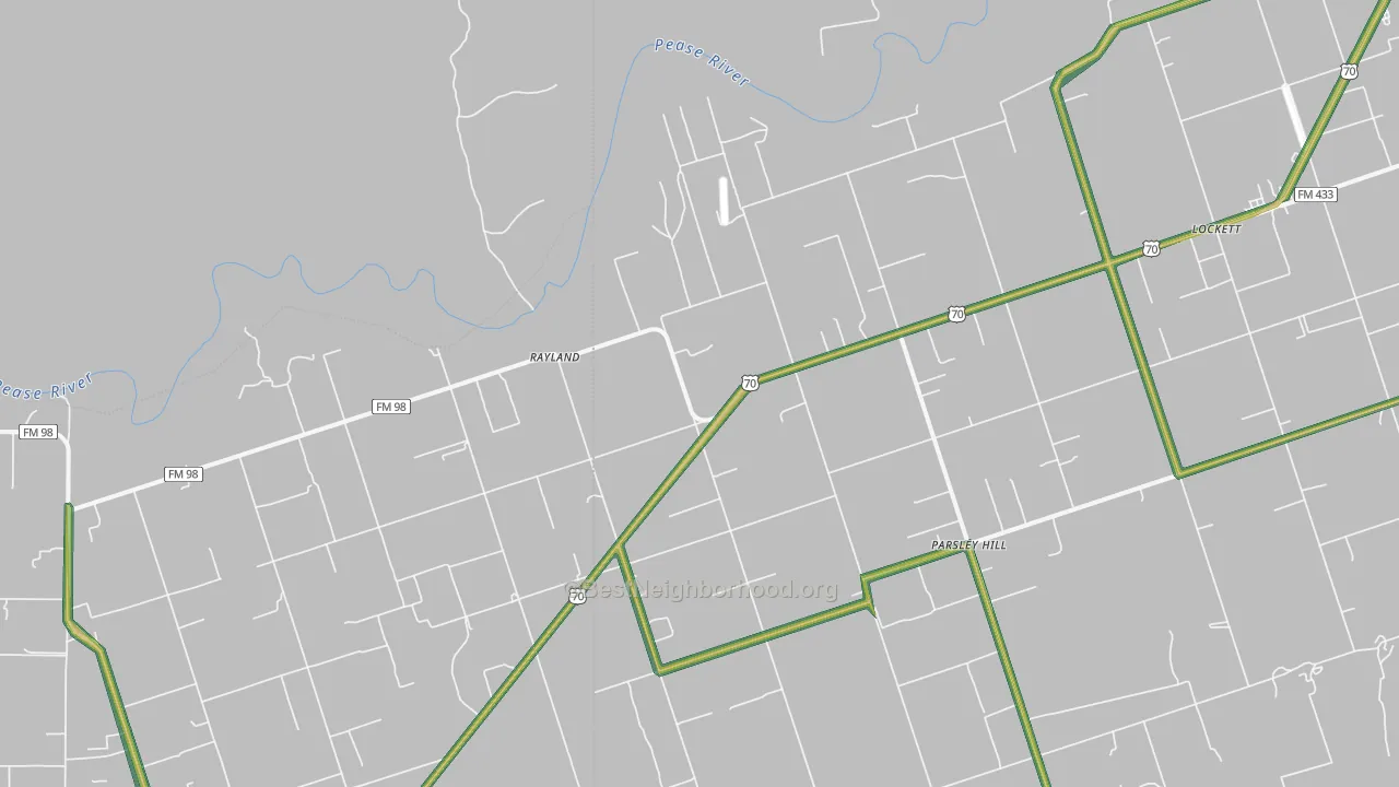 Rayland, TX Map of Noise Levels in Rayland