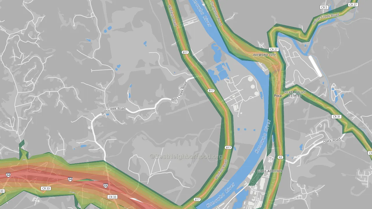 Raymond City, WV Map of Noise Levels in Raymond City