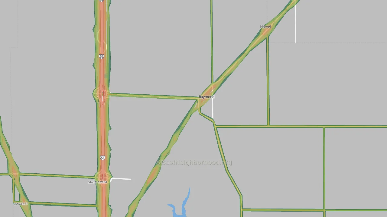 Raymond, IL Map of Noise Levels in Raymond