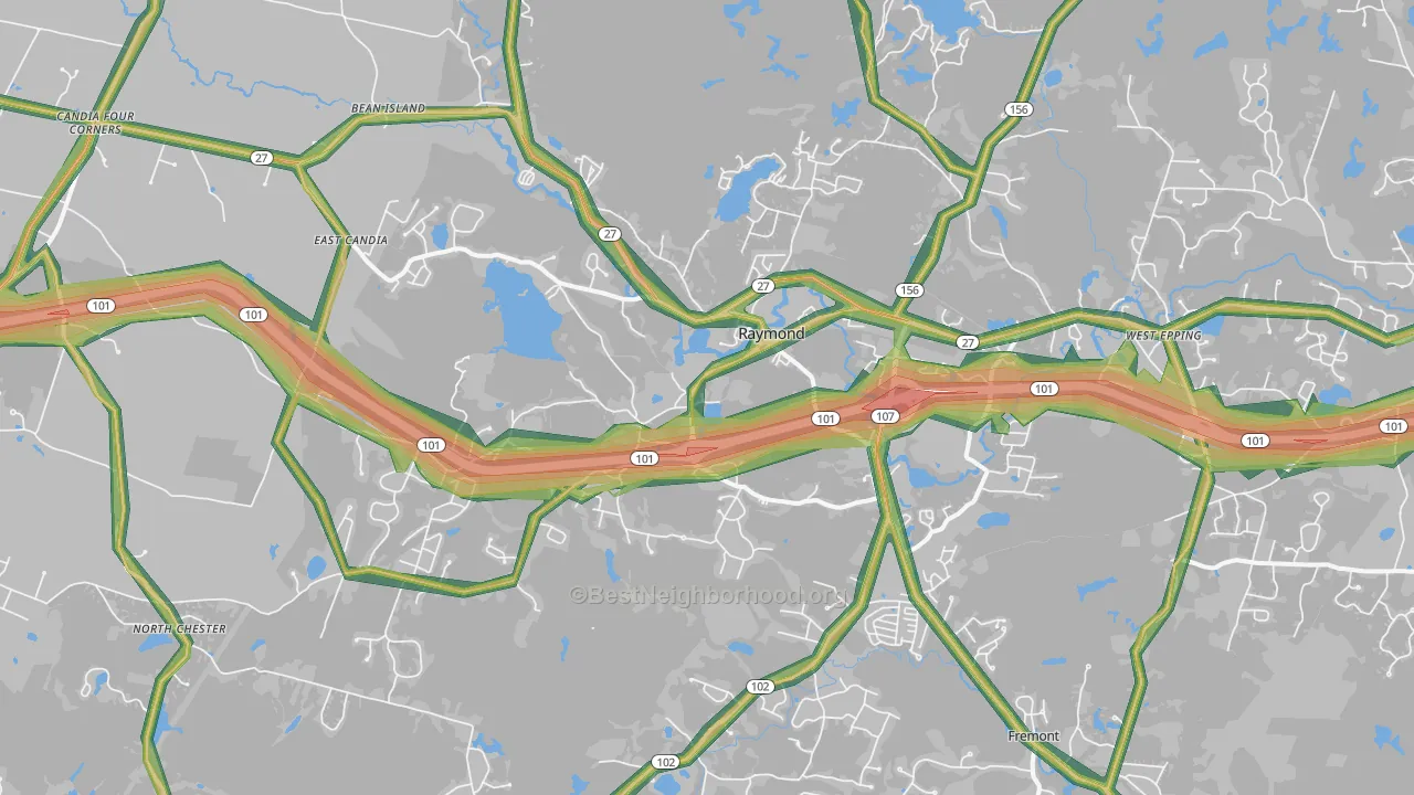 Raymond, NH Map of Noise Levels in Raymond