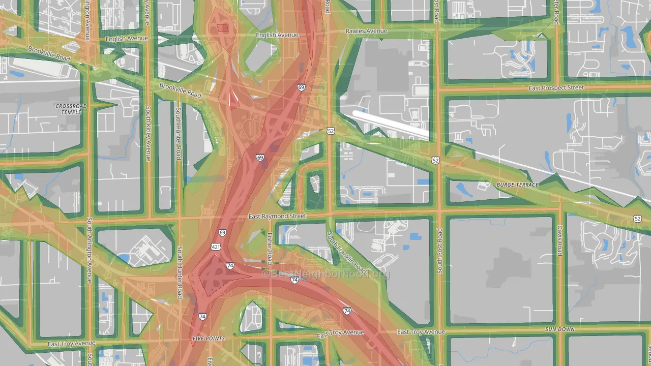 Raymond Park, Indianapolis, IN Map of Noise Levels in Raymond Park