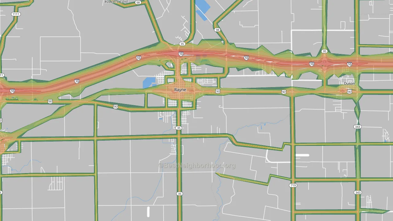 Rayne, LA Map of Noise Levels in Rayne