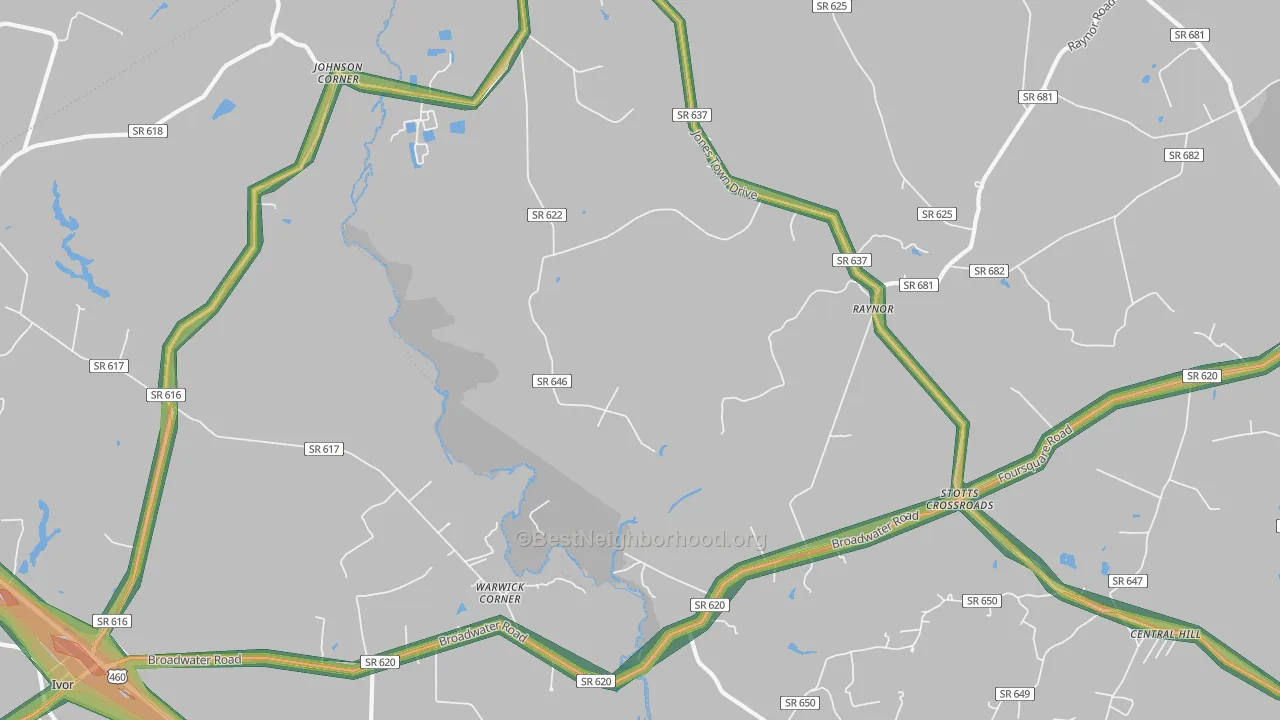 Raynor, VA Map of Noise Levels in Raynor