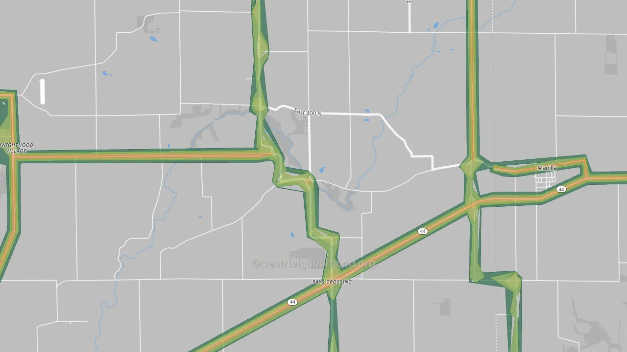Rays Crossing, IN Map of Noise Levels in Rays Crossing