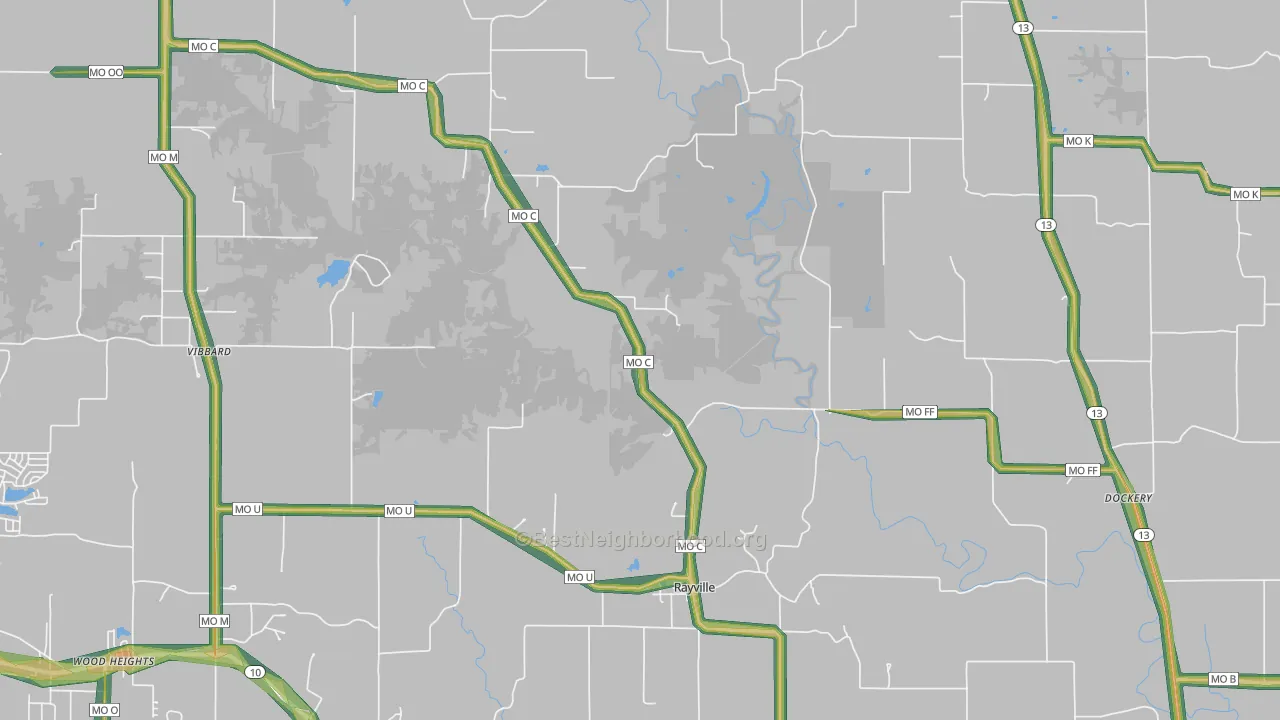 Rayville, MO Map of Noise Levels in Rayville