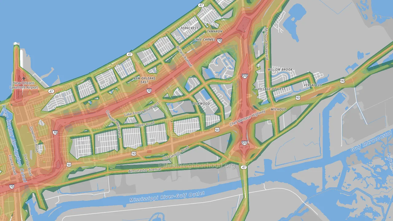Read Blvd East, New Orleans, LA Map of Noise Levels in Read Blvd East