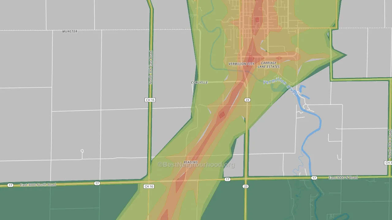 Reading, IL Map of Noise Levels in Reading