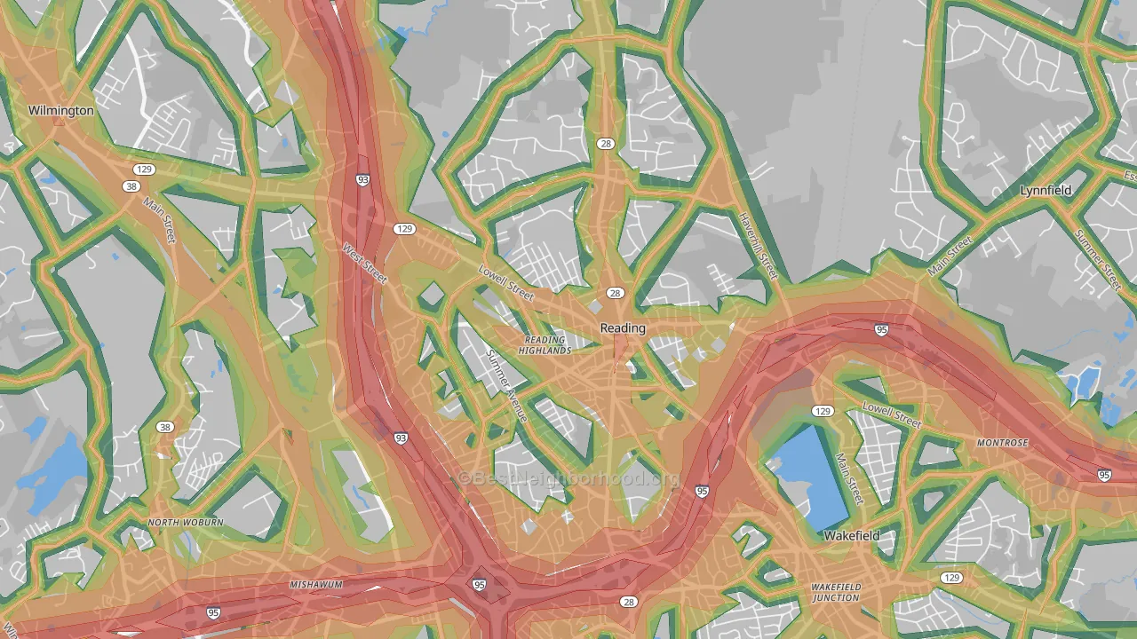 Reading, MA Map of Noise Levels in Reading
