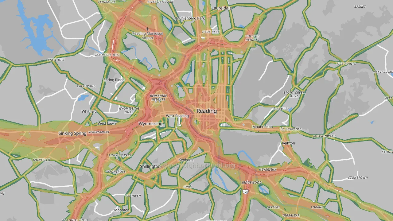 Reading, PA Map of Noise Levels in Reading