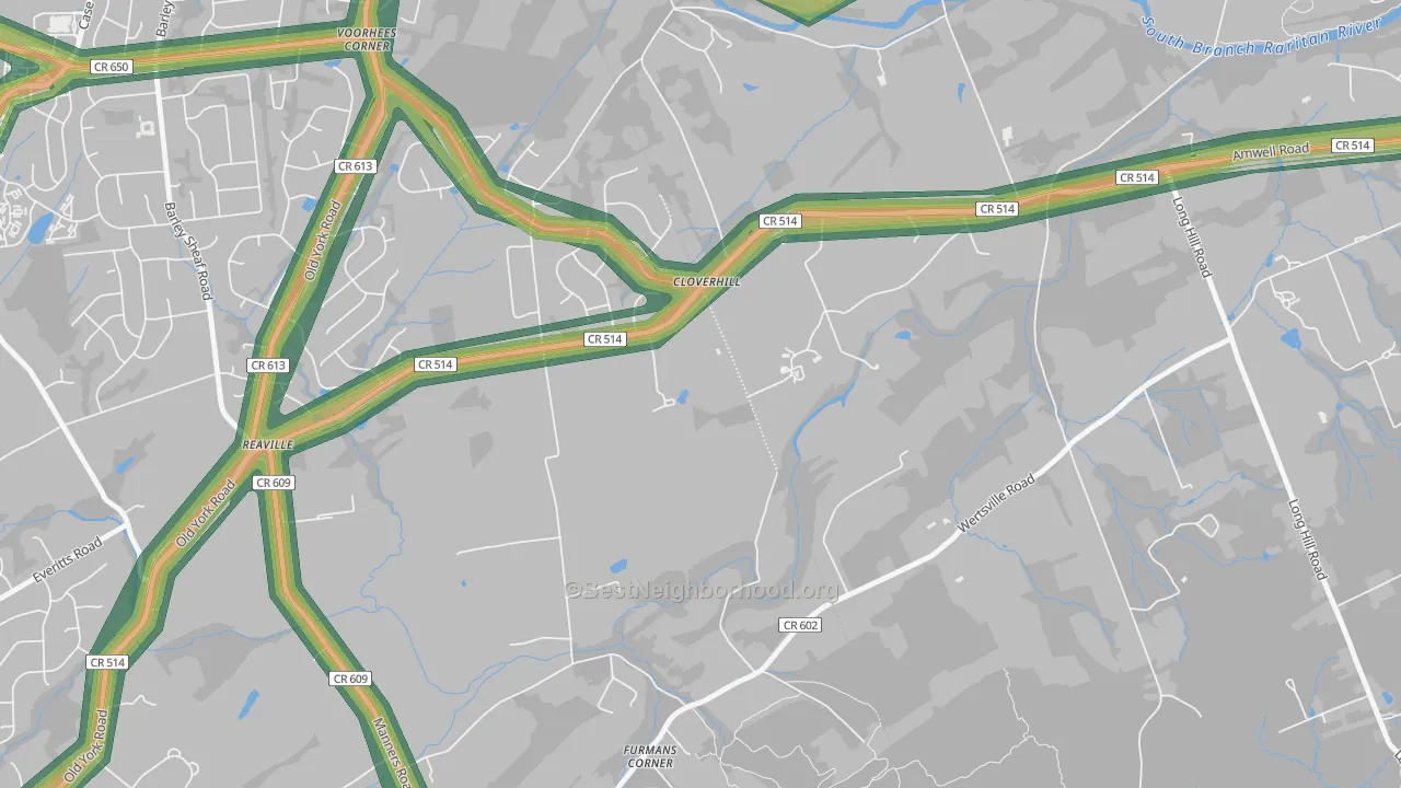 Reaville, NJ Map of Noise Levels in Reaville