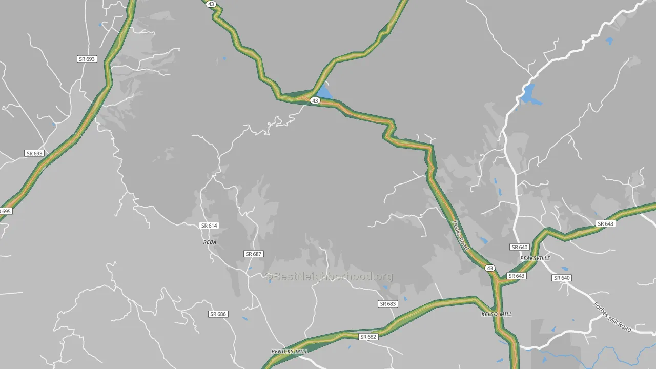 Reba, VA Map of Noise Levels in Reba