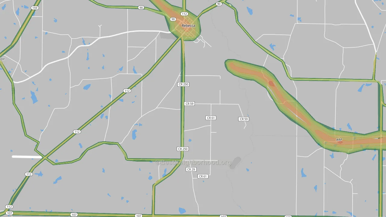 Rebecca, GA Map of Noise Levels in Rebecca