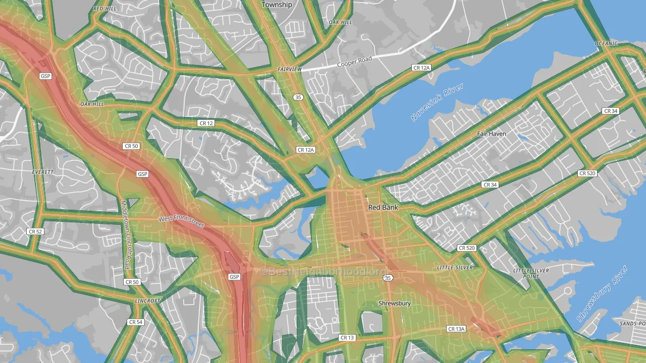 Red Bank, NJ Map of Noise Levels in Red Bank