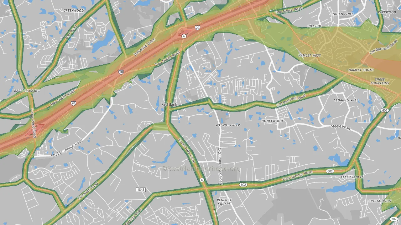 Red Bank, SC Map of Noise Levels in Red Bank