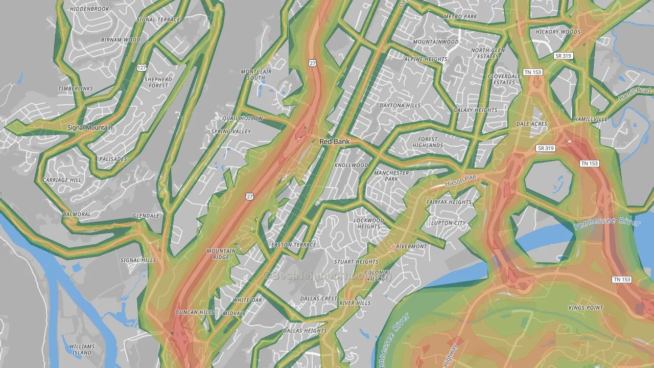 Red Bank, TN Map of Noise Levels in Red Bank