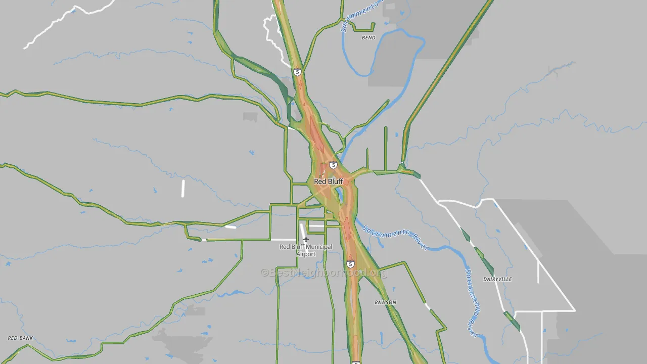 Red Bluff, CA Map of Noise Levels in Red Bluff