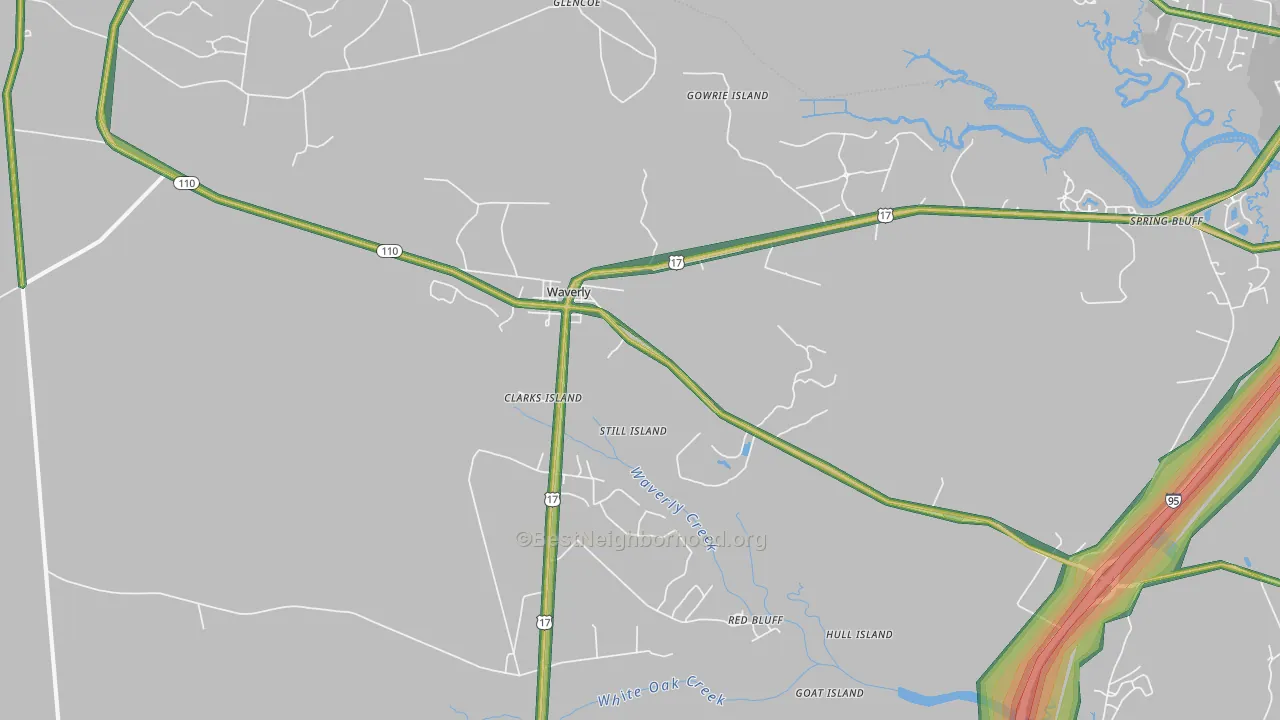 Red Bluff, GA Map of Noise Levels in Red Bluff