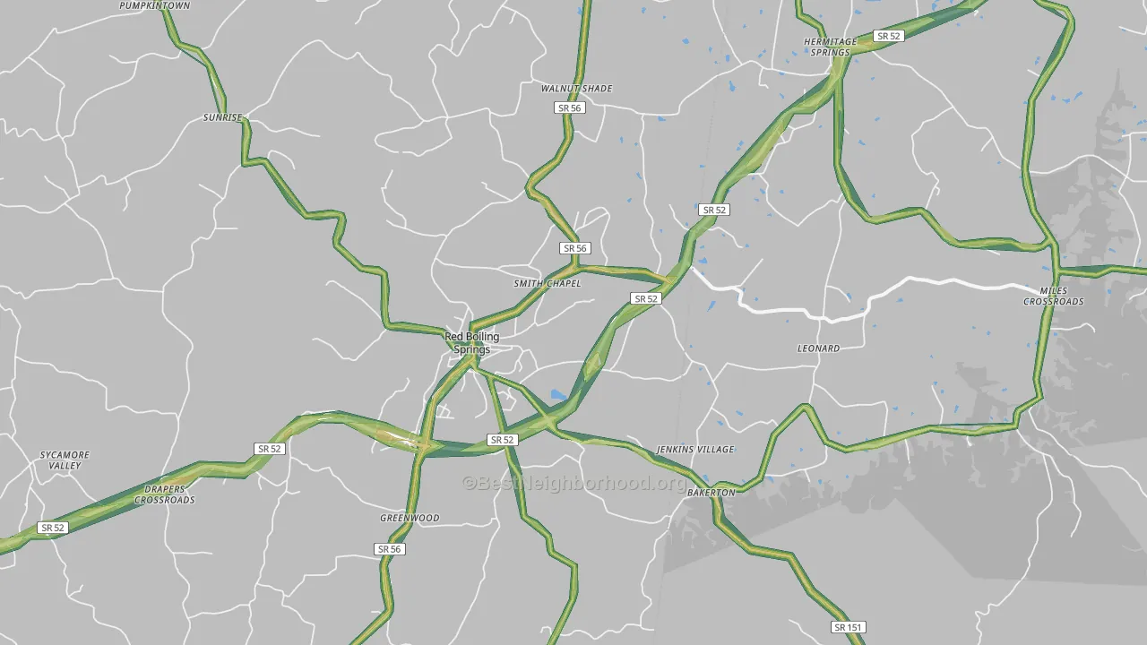 Red Boiling Springs, TN Map of Noise Levels in Red Boiling Springs
