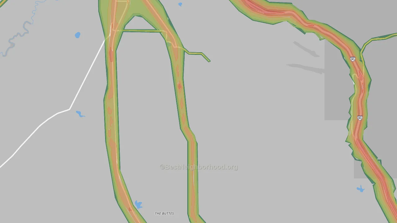 Red Buttes, WY Map of Noise Levels in Red Buttes