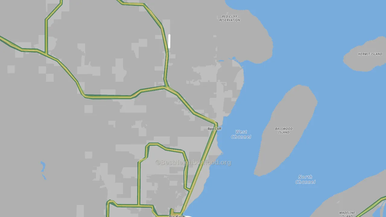 Red Cliff, WI Map of Noise Levels in Red Cliff