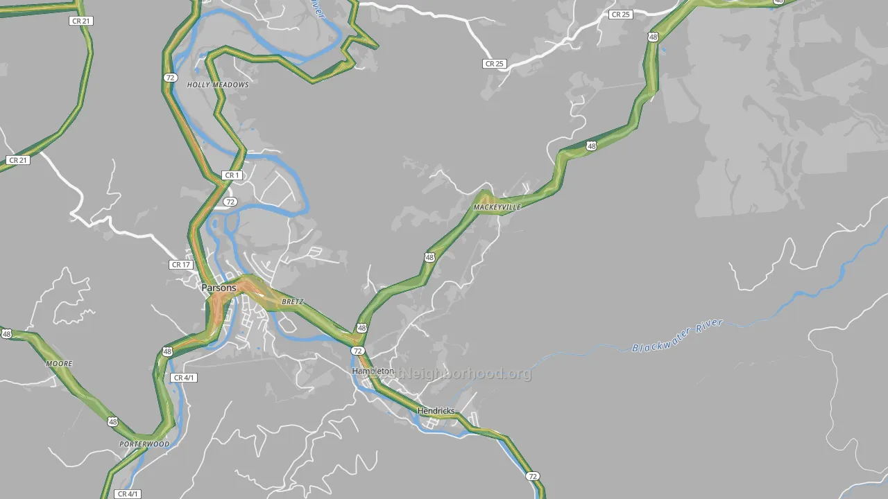 Red Creek, WV Map of Noise Levels in Red Creek