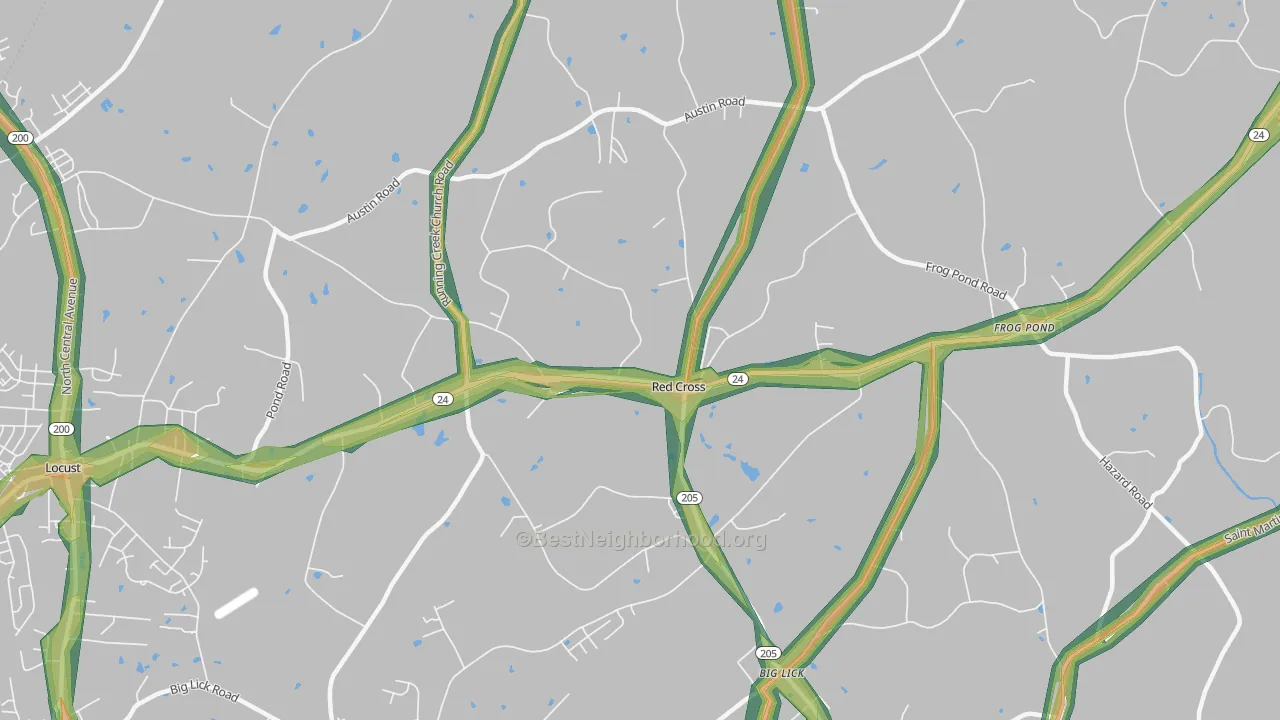 Red Cross, NC Map of Noise Levels in Red Cross