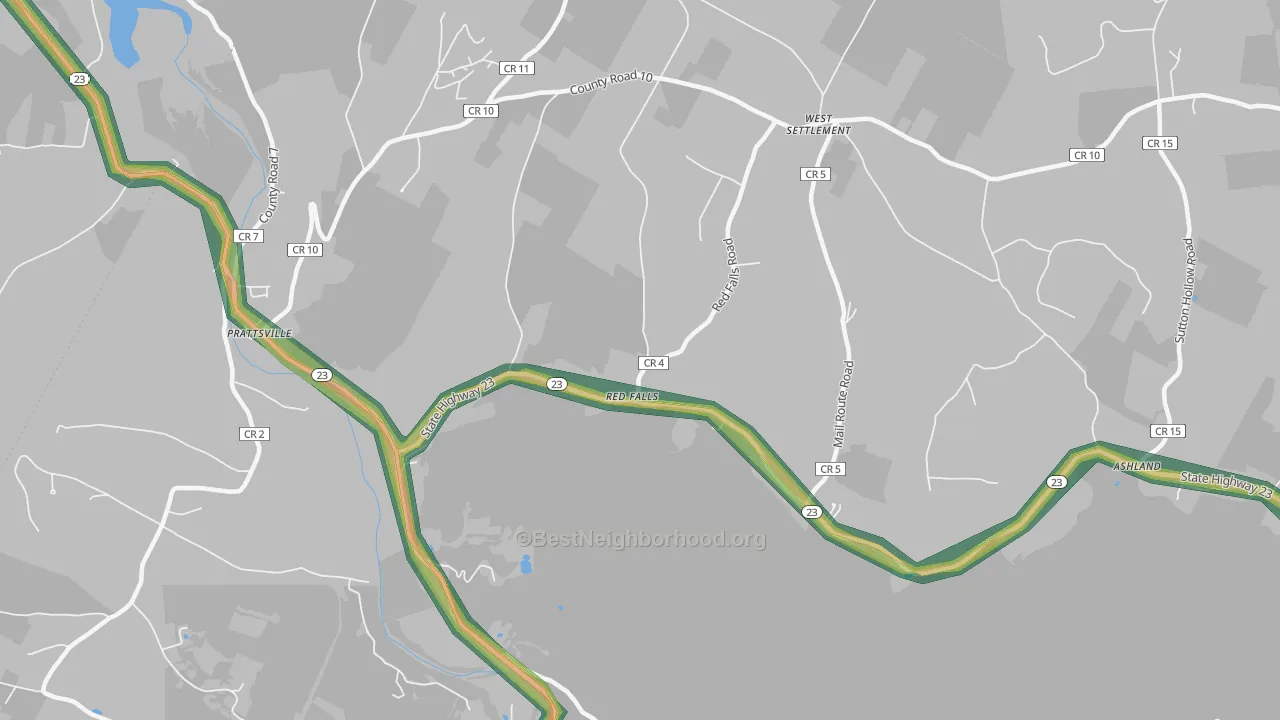 Red Falls, NY Map of Noise Levels in Red Falls