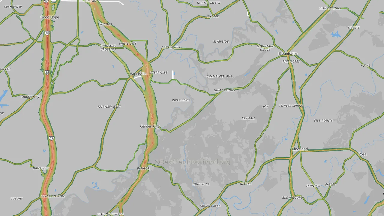 Red Hill, AL Map of Noise Levels in Red Hill