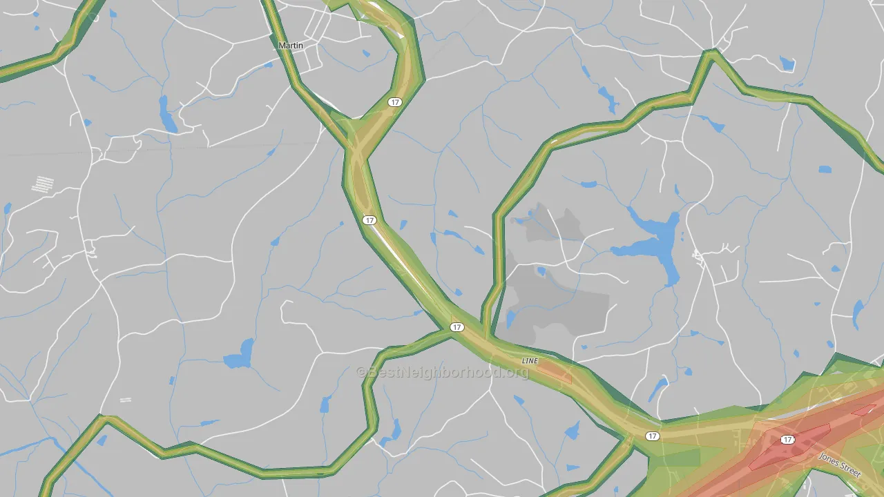 Red Hill, GA Map of Noise Levels in Red Hill