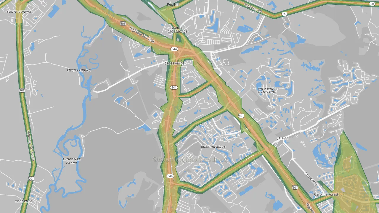 Red Hill, SC Map of Noise Levels in Red Hill