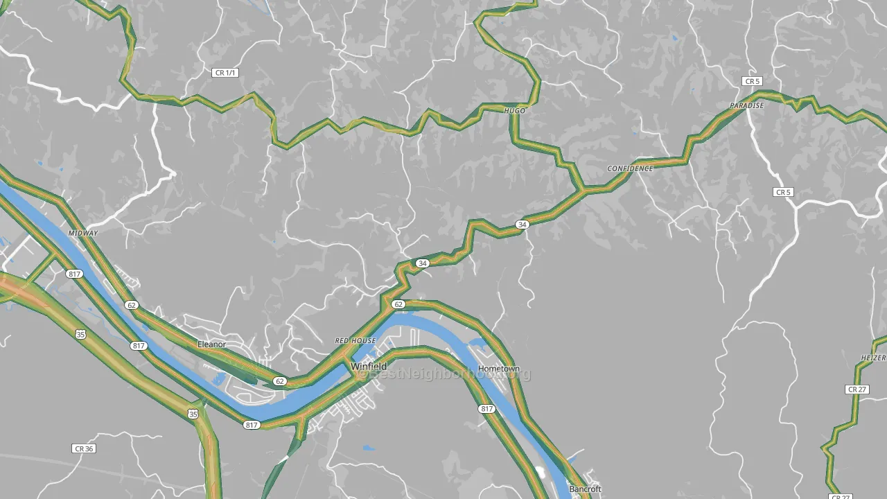 Red House, WV Map of Noise Levels in Red House