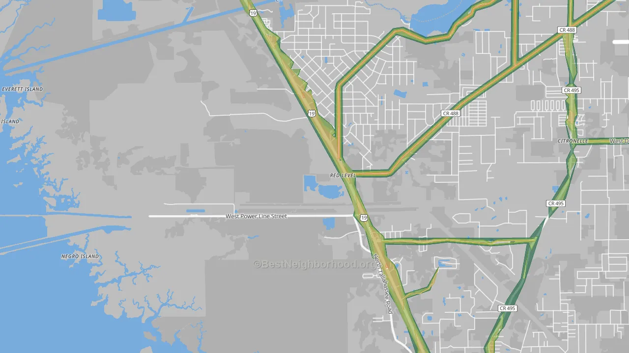 Red Level, FL Map of Noise Levels in Red Level