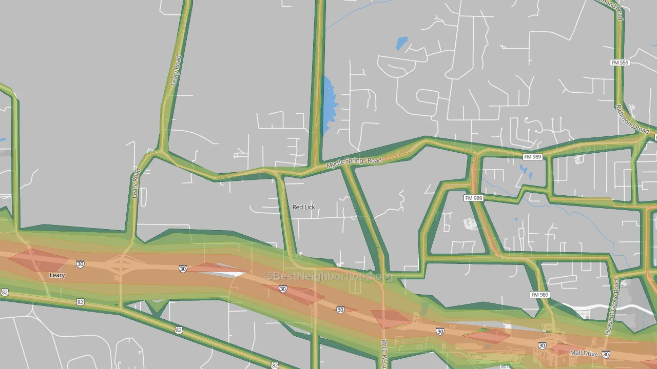 Red Lick, TX Map of Noise Levels in Red Lick