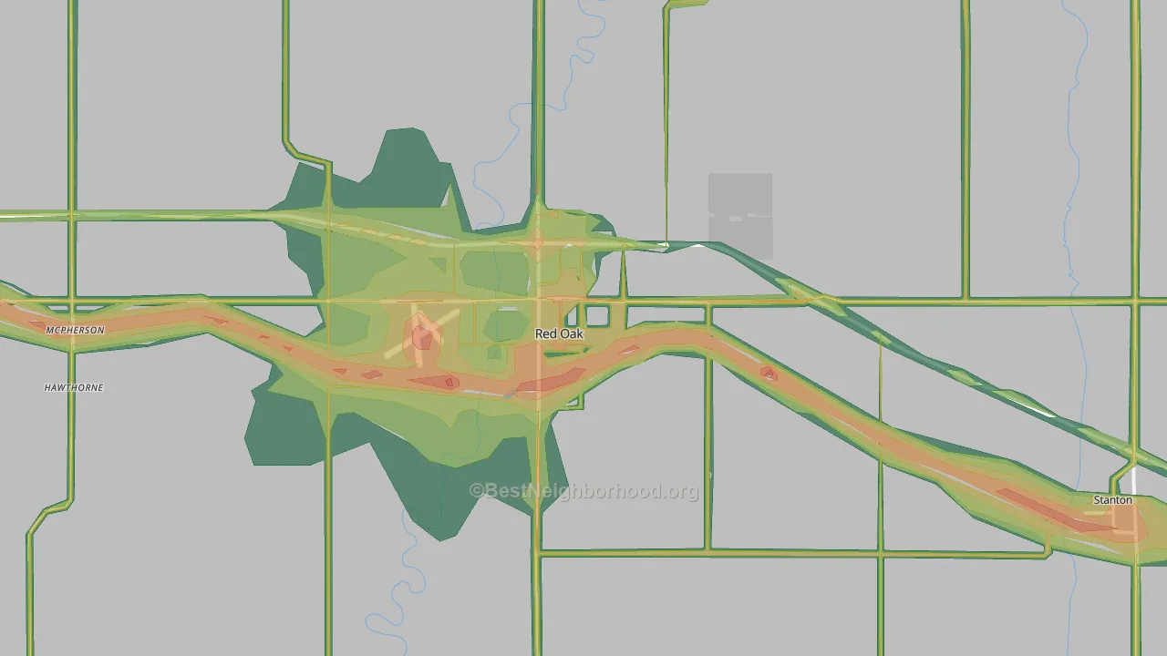 Red Oak, IA Map of Noise Levels in Red Oak