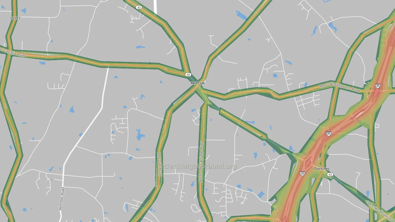 Red Oak, NC Map of Noise Levels in Red Oak