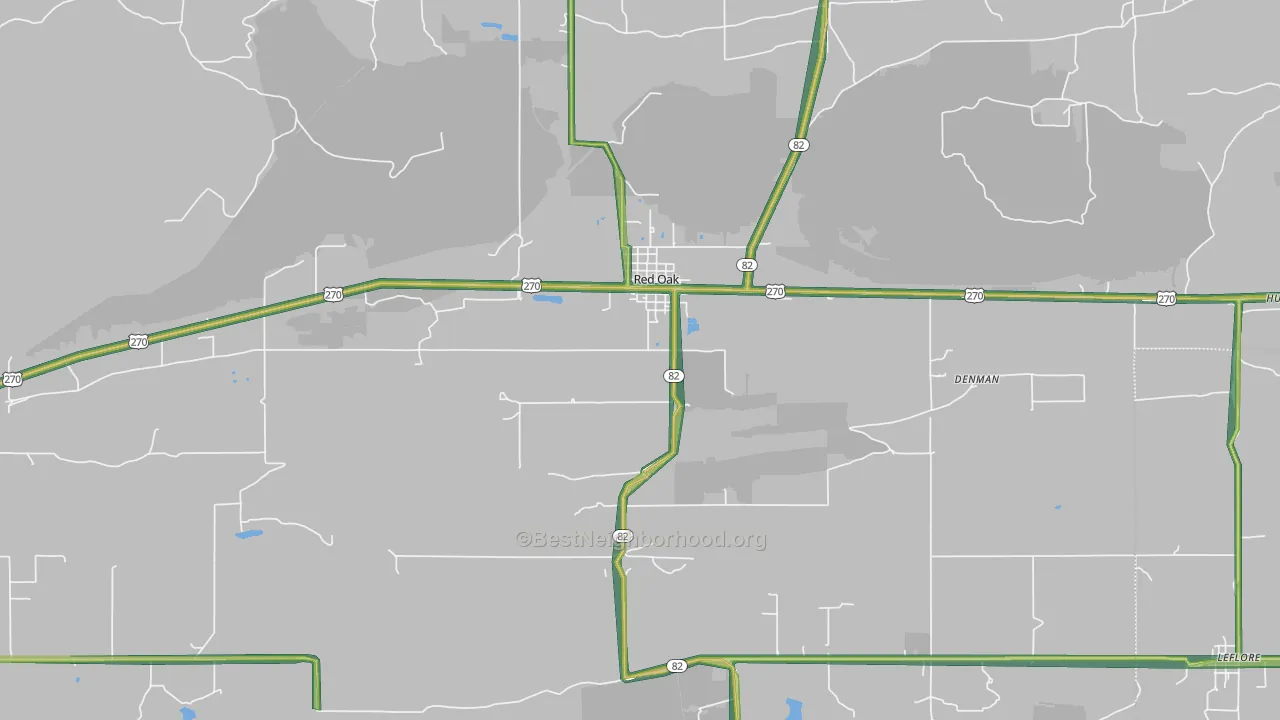 Red Oak, OK Map of Noise Levels in Red Oak