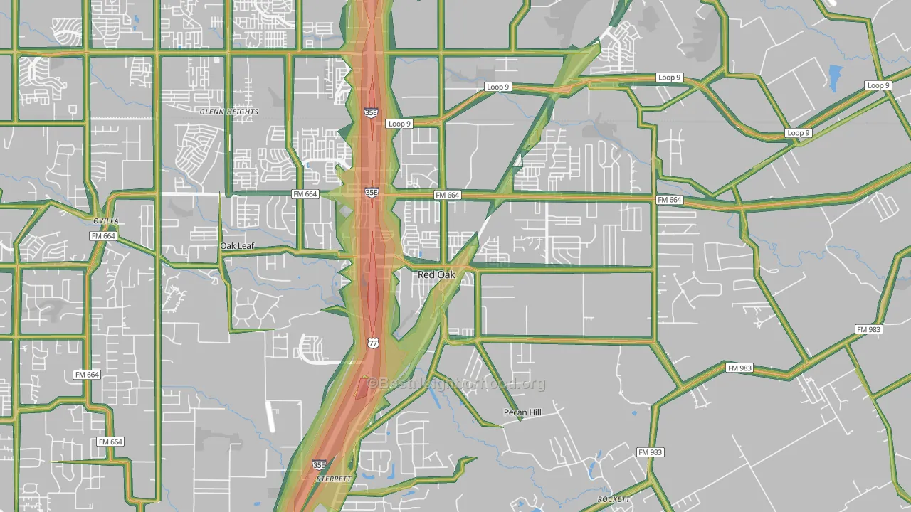 Red Oak, TX Map of Noise Levels in Red Oak
