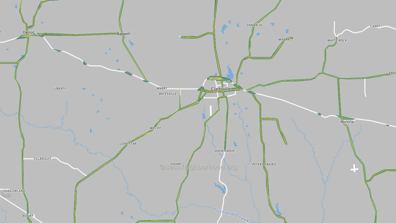 Red River County, TX Map of Noise Levels in Red River County