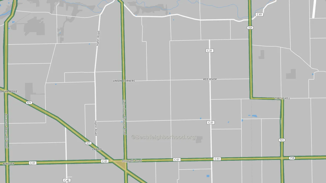 Red River, OH Map of Noise Levels in Red River