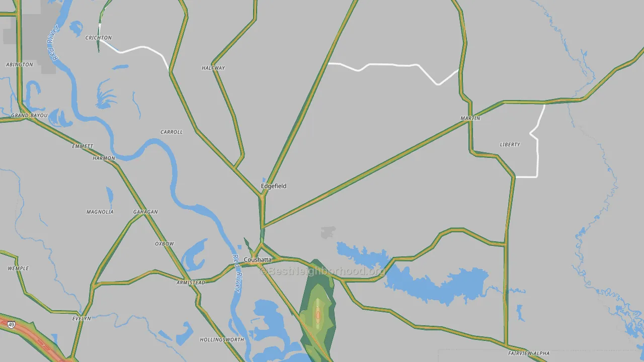 Red River Parish, LA Map of Noise Levels in Red River Parish