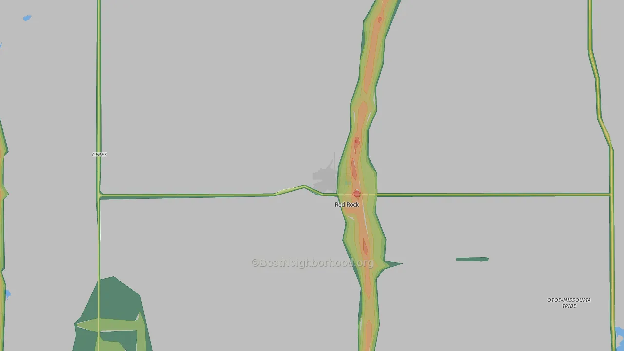 Red Rock, OK Map of Noise Levels in Red Rock