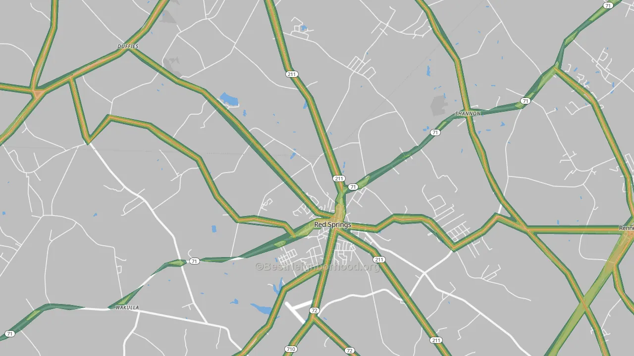 Red Springs, NC Map of Noise Levels in Red Springs