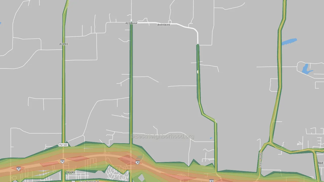 Redbank, TX Map of Noise Levels in Redbank