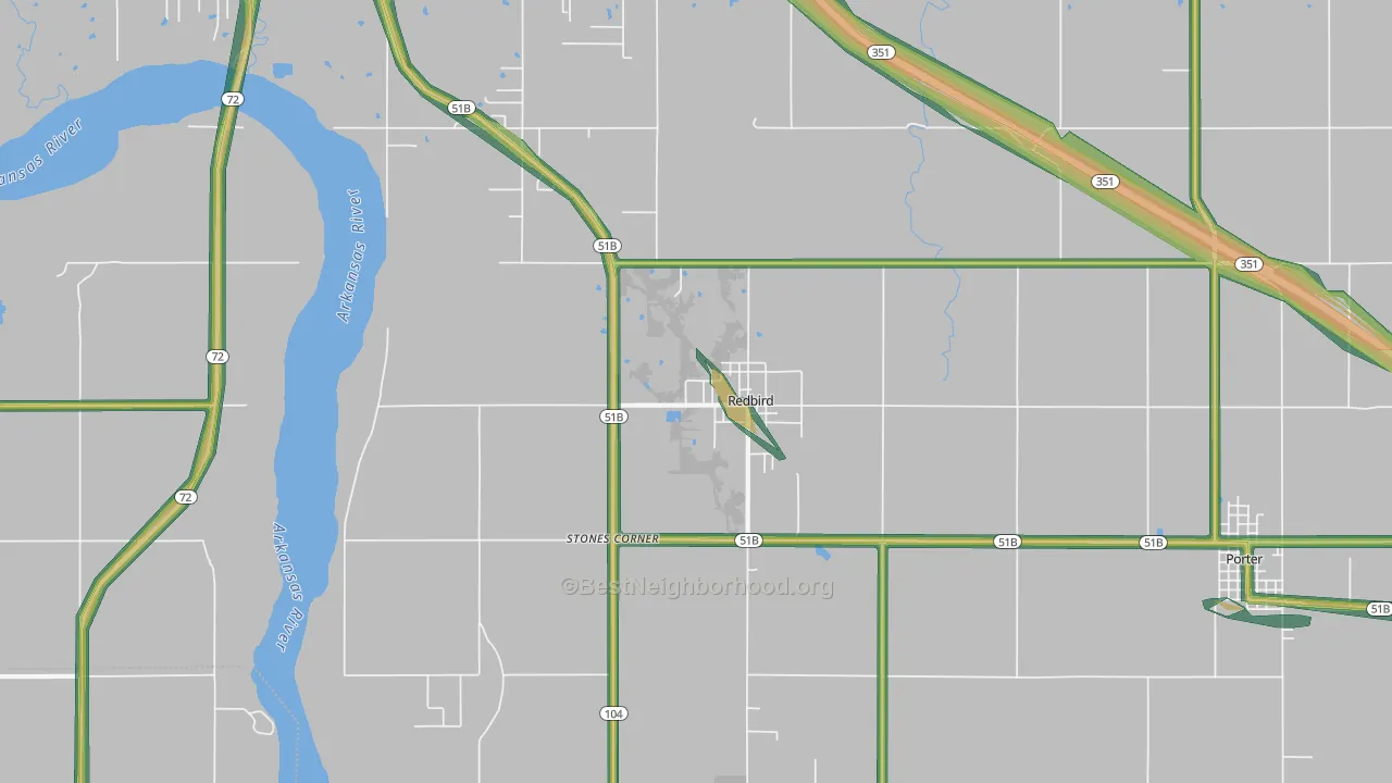 Redbird, OK Map of Noise Levels in Redbird