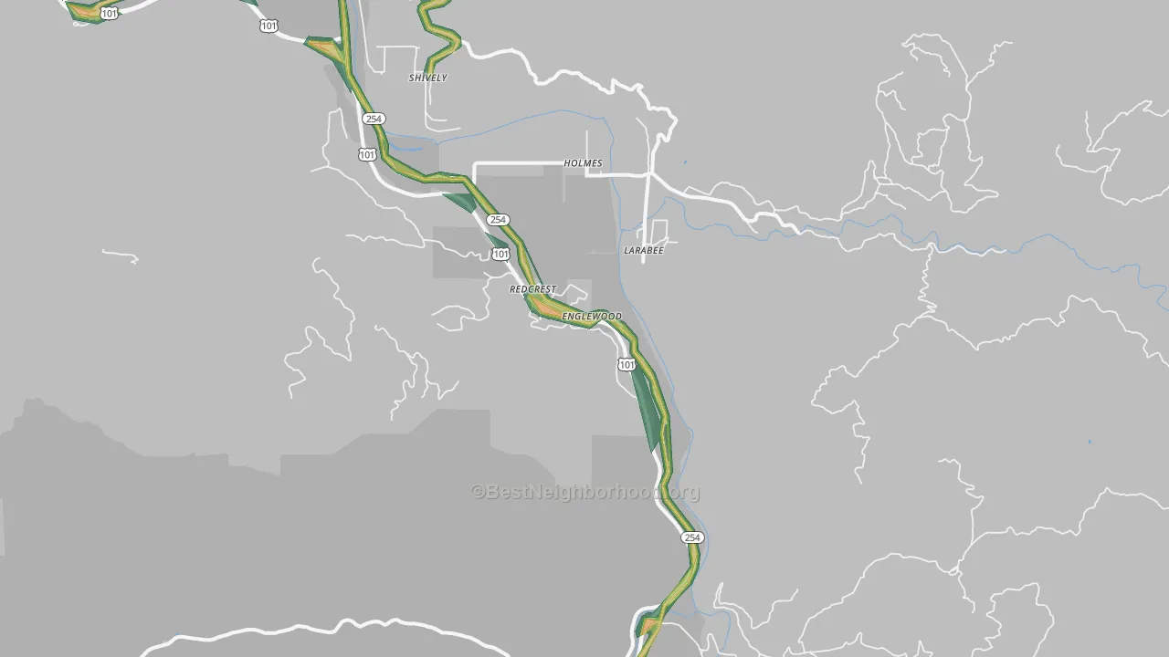 Redcrest, CA Map of Noise Levels in Redcrest