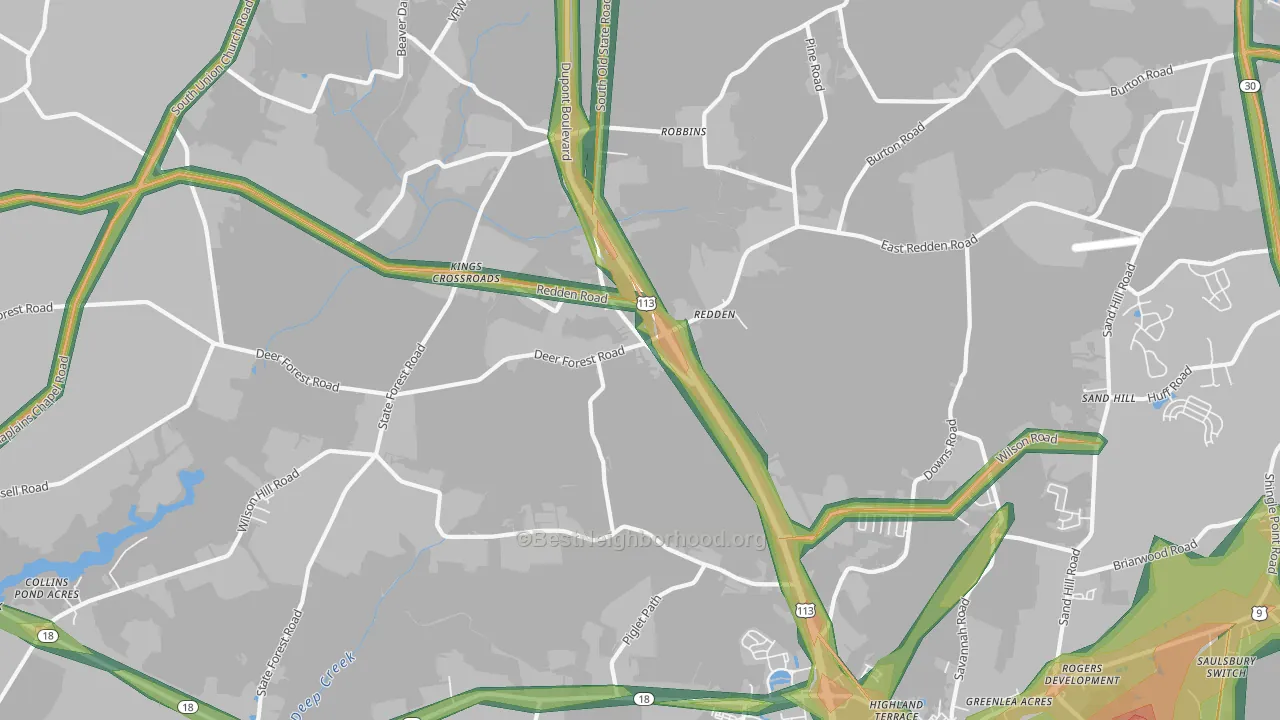 Redden, DE Map of Noise Levels in Redden