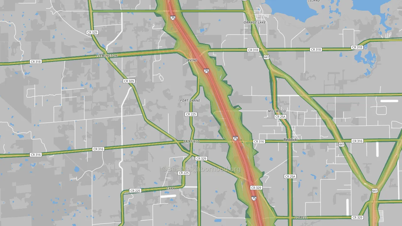 Reddick, FL Map of Noise Levels in Reddick